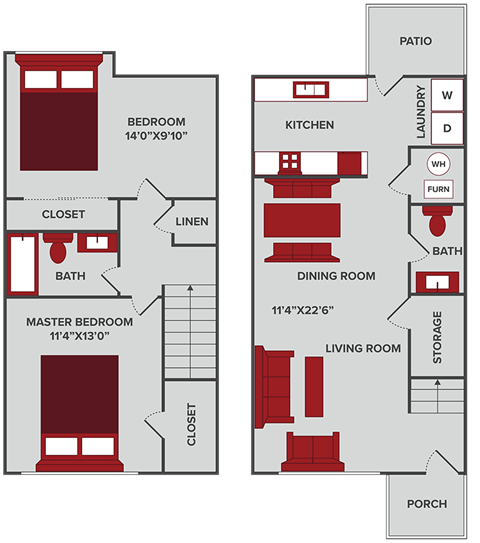 2 bedroom 1.5 bath floor plan in Wichita